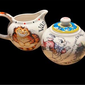 Alice in Wonderland Themed sugar bowl and Creamer Set
